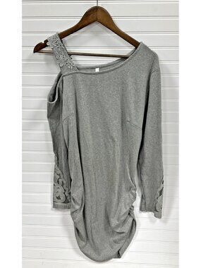 NWT Dresslilly Dressfo Womens Gray Off Shoulder Lace Insert Knit Blouse XXL 12